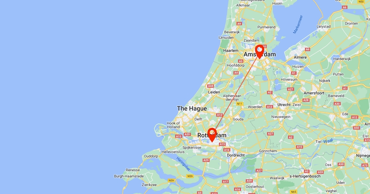 Mapa Amsterdã Roterdã