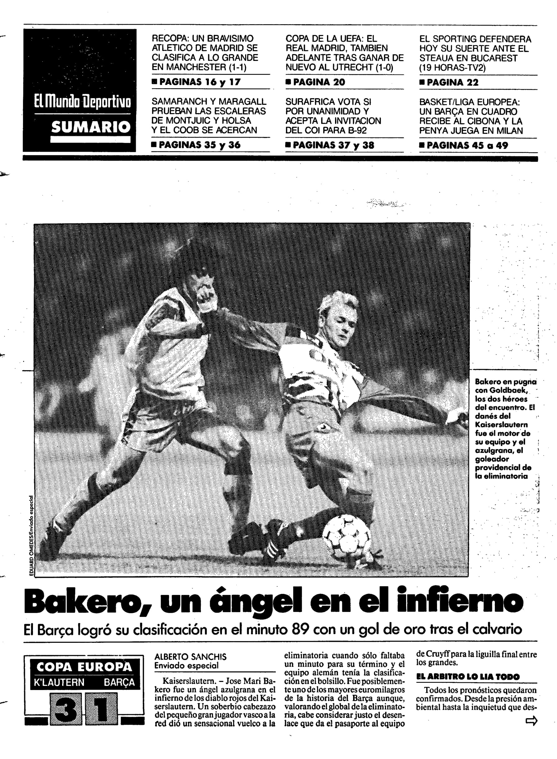 Mundo Deportivo Bakero Barcelona Kaiserslautern