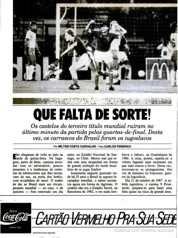 Placar 1987 Iugoslávia Brasil