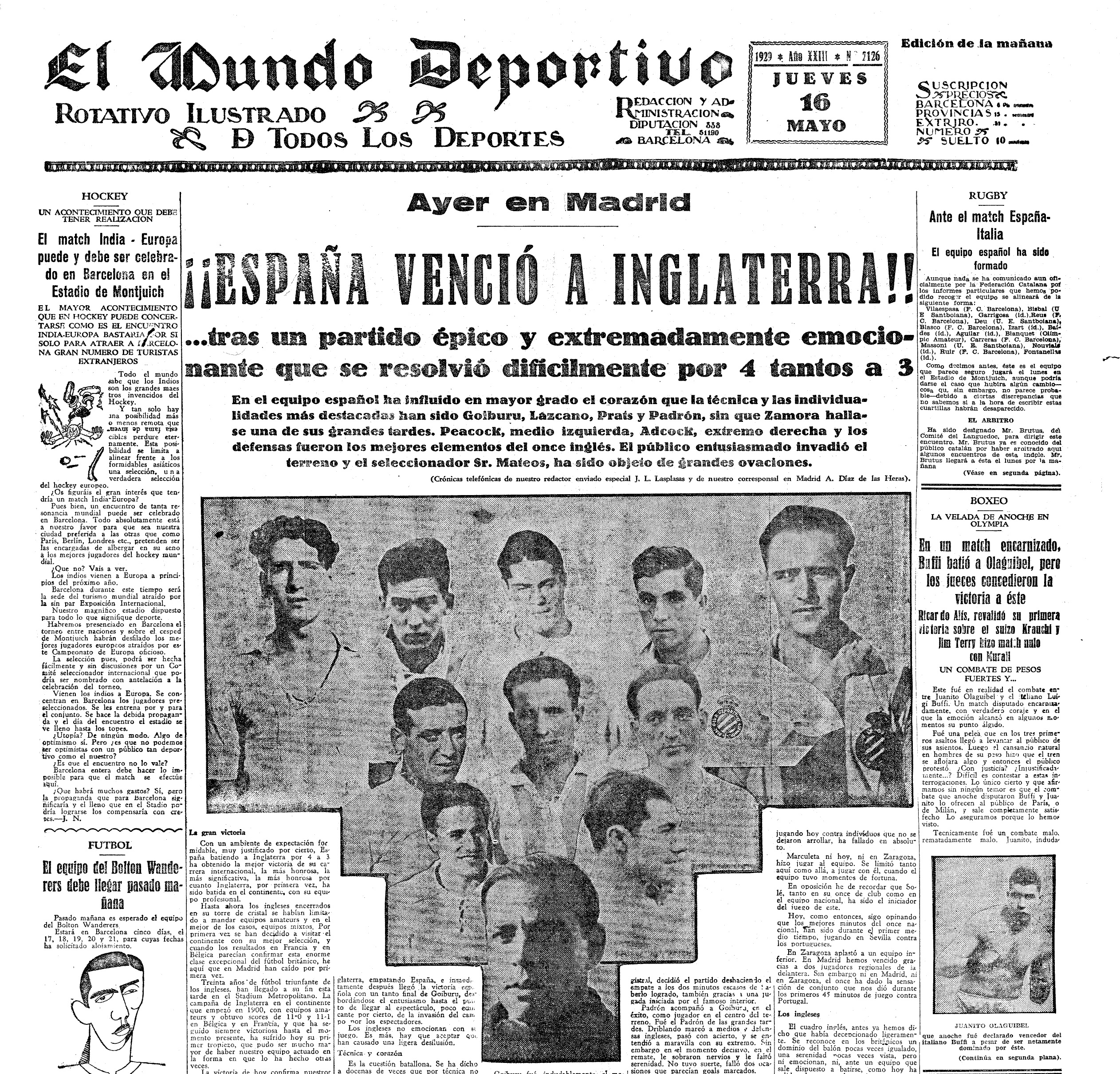 Mundo Deportivo Spain England 1929