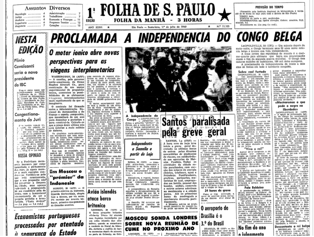 Congo Belga Independência Folha de São Paulo